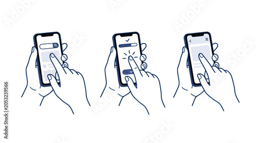 Принти на полотні Hands Holding Smartphones with Search Interface and User Interaction