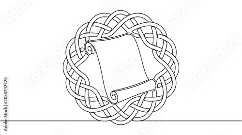 Foto Celtic Knot Scroll Emblem Outline Art