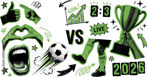Foto Football halftone collage cut outs set