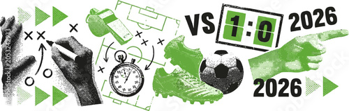 Quadro su tela Football halftone collage set