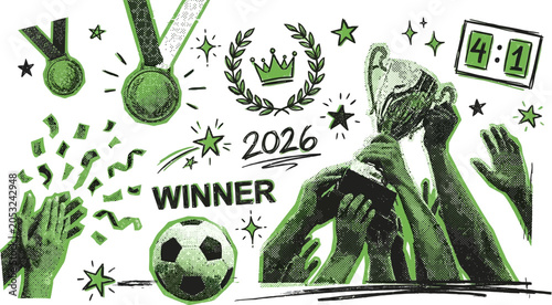 Foto Football halftone collage cut outs set