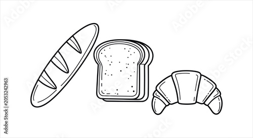 Hand drawn illustration of fresh baked bread and croissant.