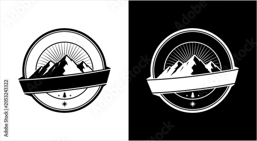 Mountain Emblem Badge Design with Banner.