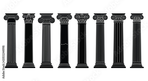 Black and white ancient greek columns