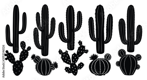 Foto Black cactus icons and plants