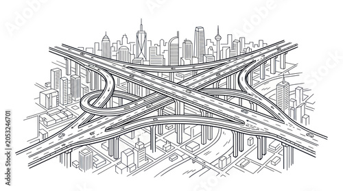 Quadro su tela Complex Highway Interchange Over City Skyline