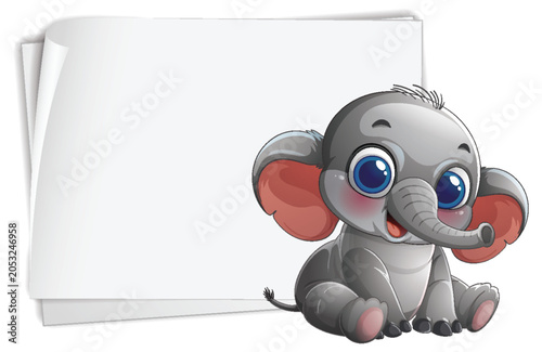 Adorable Baby Elephant Vector Illustration with Blank White Copy Space Banner