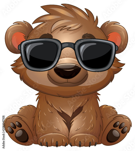 Cute Cartoon Baby Bear Wearing Sunglasses Vector Illustration