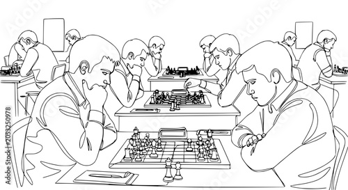 Fotografie Chess Tournament Competition - Strategic Board Game Play with Focused Players