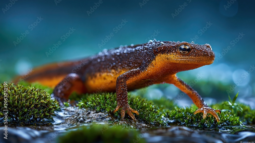 Fototapeta premium Vibrant Newt on Mossy Ground in Nature