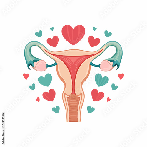 Uterus and Ovaries with Hearts Illustration