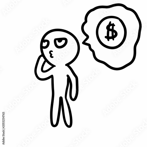 hand drawn cartoon doodle man with dollar sign