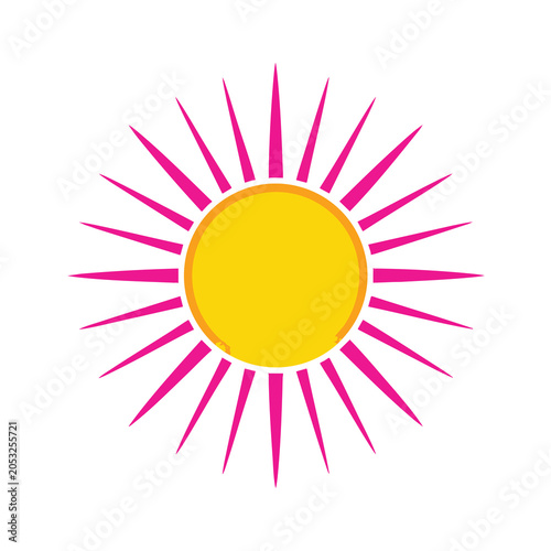 Stylized sun icon with yellow center and vibrant pink rays.