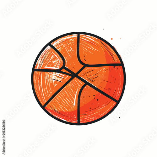 Hand drawn orange basketball illustration isolated on white background.