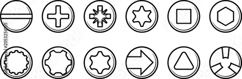 Photos Vector Set of Screw Drive Head Types and Fastener Socket Icons for Engineering a