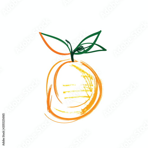 Hand drawn artistic sketch of a fresh orange fruit.