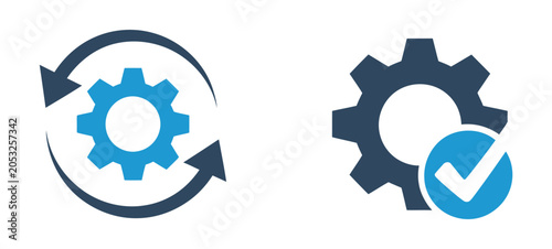 Canvas Print Sync process icons featuring reload arrows, gear wheels, updates, and checkmarks