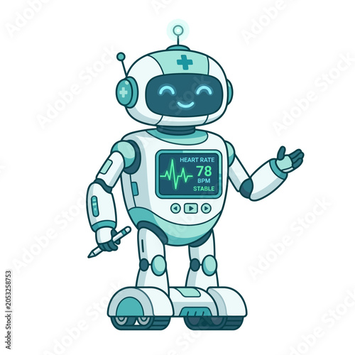 Friendly medical robot with heart rate monitor