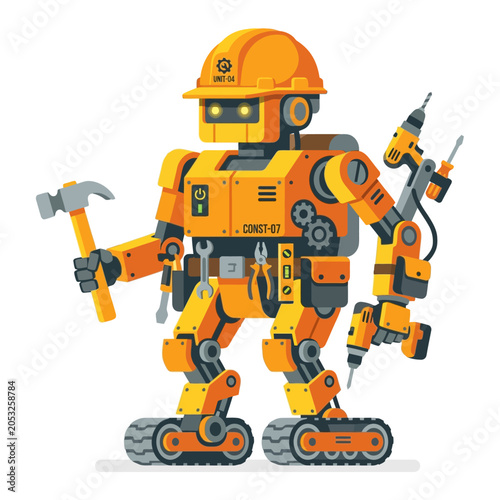 Construction robot with tools and drills