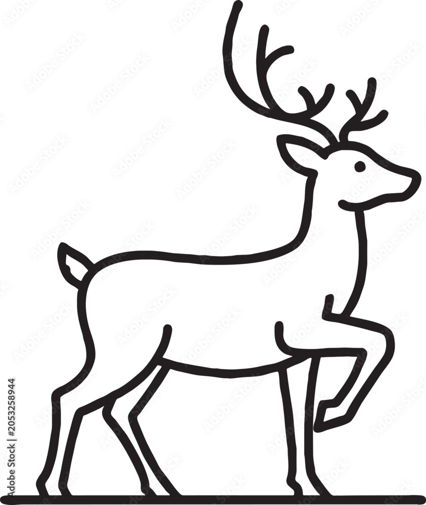 Obraz premium Stag with antlers stylized line drawing stag beetle line art black and white forest dweller white background no people wildlife creature illustration majestic graceful woodland