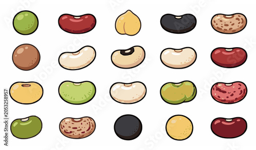 Foto Colorful Bean Varieties Vector Set with Lentils Chickpeas and Healthy Food Legum
