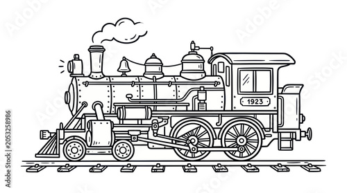 Foto Vintage Steam Locomotive Illustration - Retro Train Drawing