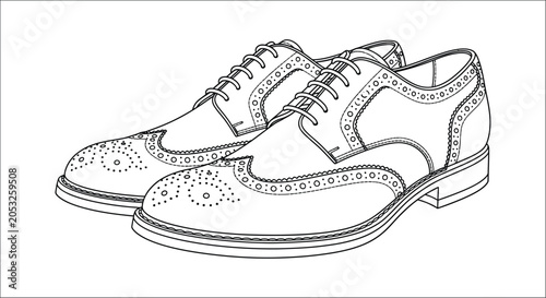 Foto Pair of brogue shoes detailed line drawing on a white background classic footwea