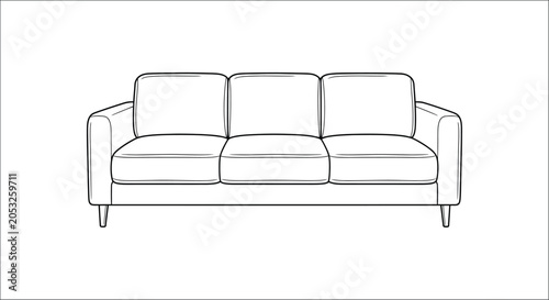 Foto Three seater sofa line drawing on a white background a minimalist furniture illu