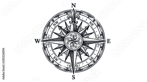 Bild auf Leinwand Vintage Compass Rose Nautical Navigation Tool