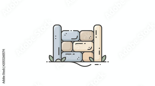 Cartoon stone wall illustration simple design with foliage on white