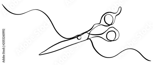 Tableau sur toile hair cutting scissors Ink doodle art hand drawn single continuous line