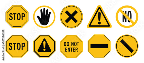 Obraz na płótnie Stop sign icons with do not cross, alert marks, and caution symbols