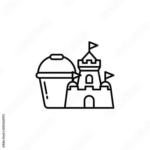Sandcastle and Bucket Icon Minimalist Outline Vector Graphic