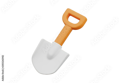 3d icon of a small orange and white toy shovel isolated on transparent background