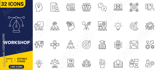 Photos Workshop icon set in outline style
