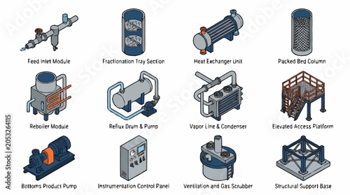Konstfotografi Collection of Industrial Equipment Icons for Chemical Processing and Manufacturing Plants
