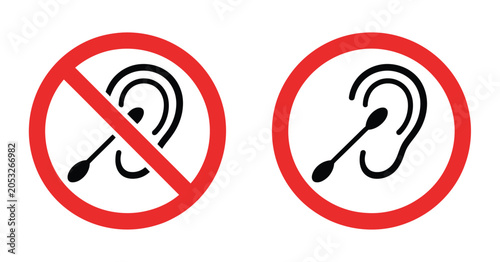 Quadro em tela Prohibition icons for ear cleaning, earwax removal, and cotton swab misuse prevention