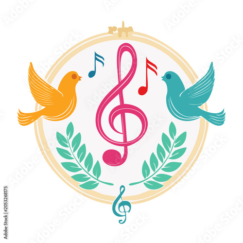 Singing Birds and Music Notes Illustration