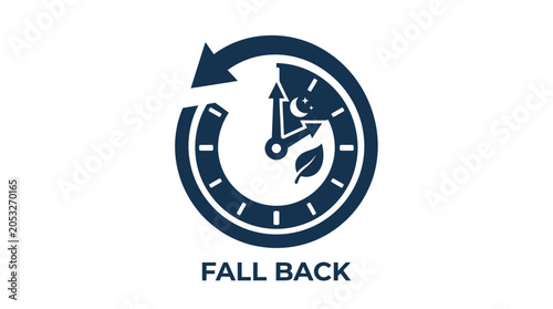 Slika na platnu Fall Back Clock Icon with Leaf and Moon Symbols - Daylight Saving Time End