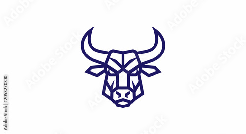 Foto Geometric line art of a stylized bull head with prominent horns on a white backg
