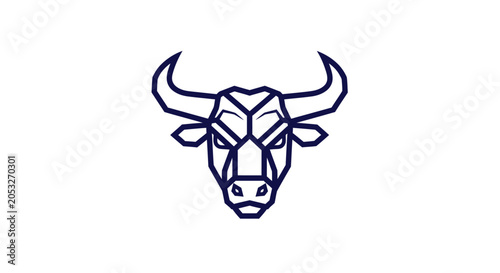 Schilderij op canvas A stylized line drawing of a bison head with prominent horns and facial features