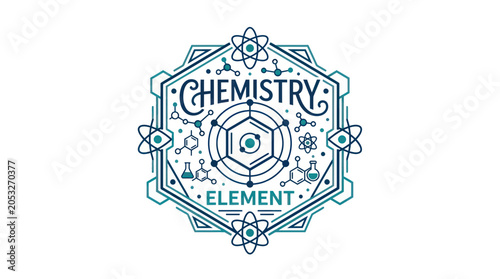 Bild auf Leinwand Chemistry Element Emblem with Molecules and Atoms - Science Icon
