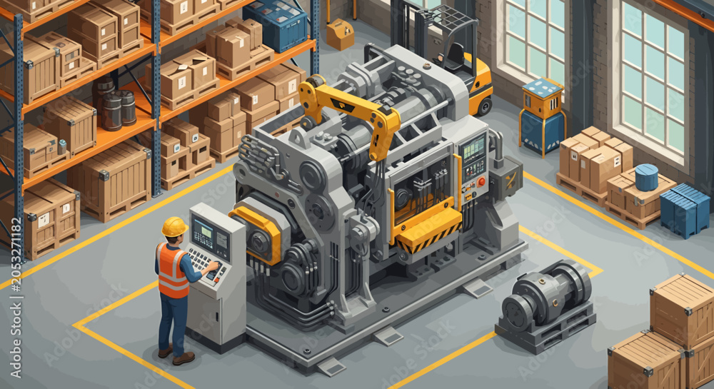 Fototapeta premium Industrial worker operating heavy machinery.