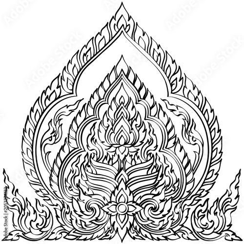 Foto Exquisite Black and White Thai Lai Kanok Vector Print - Sacred Asian Wall Art
