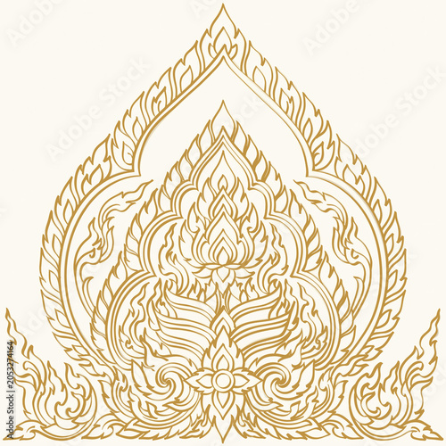 Bild auf Leinwand Exquisite Black and White Thai Lai Kanok Vector Print - Sacred Asian Wall Art