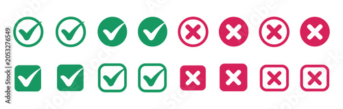 Foto Check tick mark icon set featuring checkbox, cross, and approval symbols for task lists