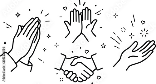 Canvastavla Teamwork success and appreciation hand icons set with applause high five handsha
