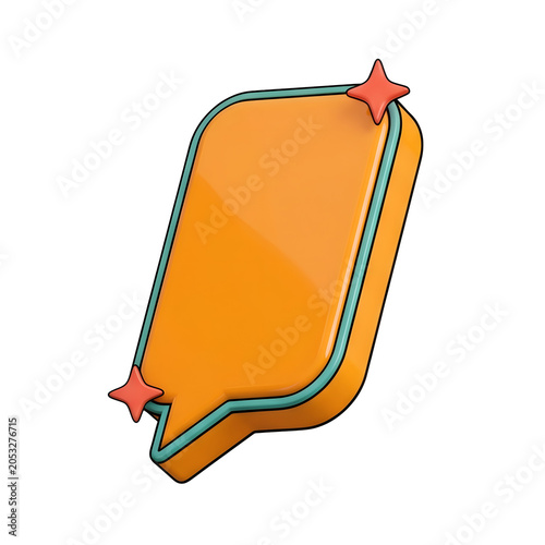 3D orange speech bubble with starbursts on transparent background