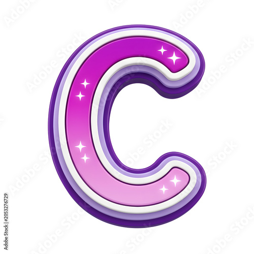 3D Letter C with Sparkles on White Background