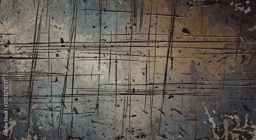 Dark industrial grunge texture with vintage scratched surface effects and abstract paint splatters for graphic design background